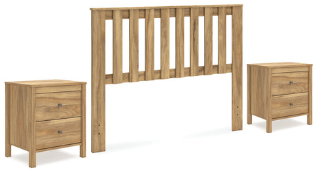 Bermacy Full Panel Headboard with 2 Nightstands in Light Brown from Ashley - Luna Furniture