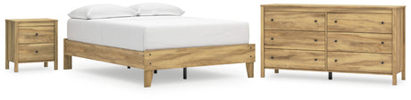 Bermacy Full Platform Bed with Dresser and Nightstand in Light Brown from Ashley - Luna Furniture