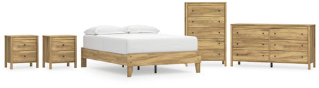 Bermacy Full Platform Bed with Dresser, Chest and 2 Nightstands in Light Brown from Ashley - Luna Furniture