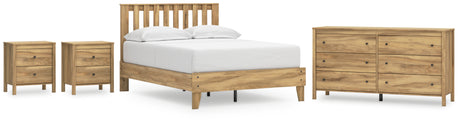 Bermacy Full Platform Panel Bed with Dresser and 2 Nightstands in Light Brown from Ashley - Luna Furniture