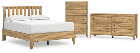 Bermacy Full Platform Panel Bed with Dresser and Chest in Light Brown from Ashley - Luna Furniture
