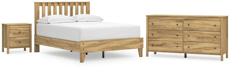 Bermacy Full Platform Panel Bed with Dresser and Nightstand in Light Brown from Ashley - Luna Furniture