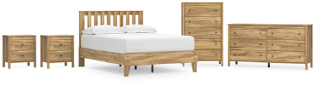 Bermacy Full Platform Panel Bed with Dresser, Chest and 2 Nightstands in Light Brown from Ashley - Luna Furniture