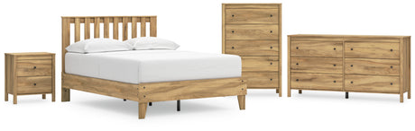 Bermacy Full Platform Panel Bed with Dresser, Chest and Nightstand in Light Brown from Ashley - Luna Furniture