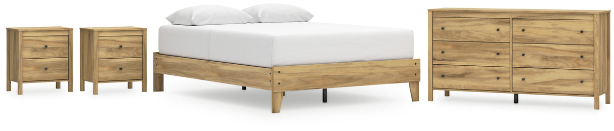 Bermacy Queen Platform Bed with Dresser and 2 Nightstands in Light Brown from Ashley - Luna Furniture
