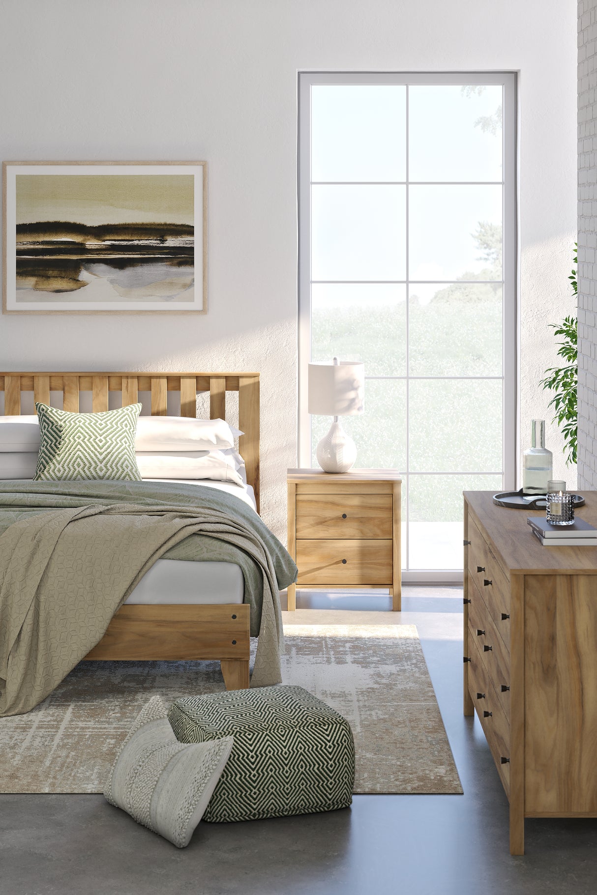 Bermacy Queen Platform Bed with Dresser and 2 Nightstands in Light Brown from Ashley - Luna Furniture
