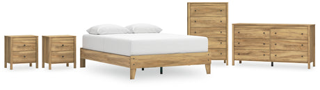 Bermacy Queen Platform Bed with Dresser, Chest and 2 Nightstands in Light Brown from Ashley - Luna Furniture