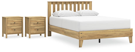Bermacy Queen Platform Panel Bed with 2 Nightstands in Light Brown from Ashley - Luna Furniture