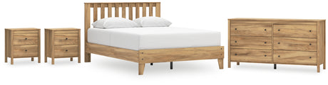 Bermacy Queen Platform Panel Bed with Dresser and 2 Nightstands in Light Brown from Ashley - Luna Furniture