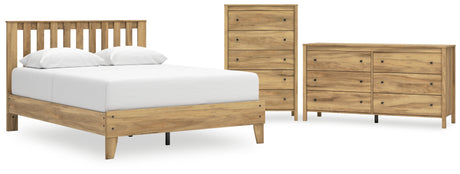 Bermacy Queen Platform Panel Bed with Dresser and Chest in Light Brown from Ashley - Luna Furniture