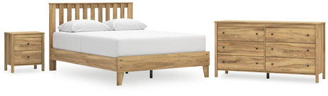 Bermacy Queen Platform Panel Bed with Dresser and Nightstand in Light Brown from Ashley - Luna Furniture