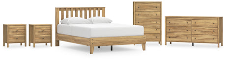 Bermacy Queen Platform Panel Bed with Dresser, Chest and 2 Nightstands in Light Brown from Ashley - Luna Furniture