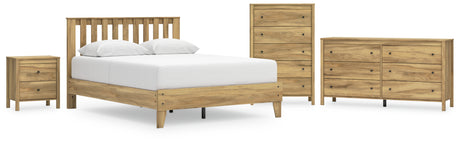 Bermacy Queen Platform Panel Bed with Dresser, Chest and Nightstand in Light Brown from Ashley - Luna Furniture