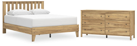 Bermacy Queen Platform Panel Bed with Dresser in Light Brown from Ashley - Luna Furniture
