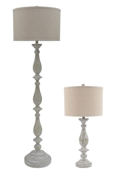 Bernadate 3-Piece Floor Lamp with 2 Table Lamps Set in Whitewash from Ashley Furniture - Luna Furniture