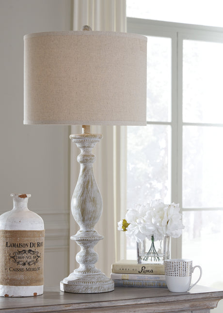 Bernadate 3-Piece Floor Lamp with 2 Table Lamps Set in Whitewash from Ashley Furniture - Luna Furniture