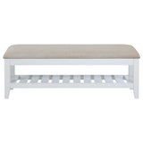 Bexhill White Upholstered Bench with Shelf from Coaster - Luna Furniture