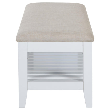 Bexhill White Upholstered Bench with Shelf from Coaster - Luna Furniture