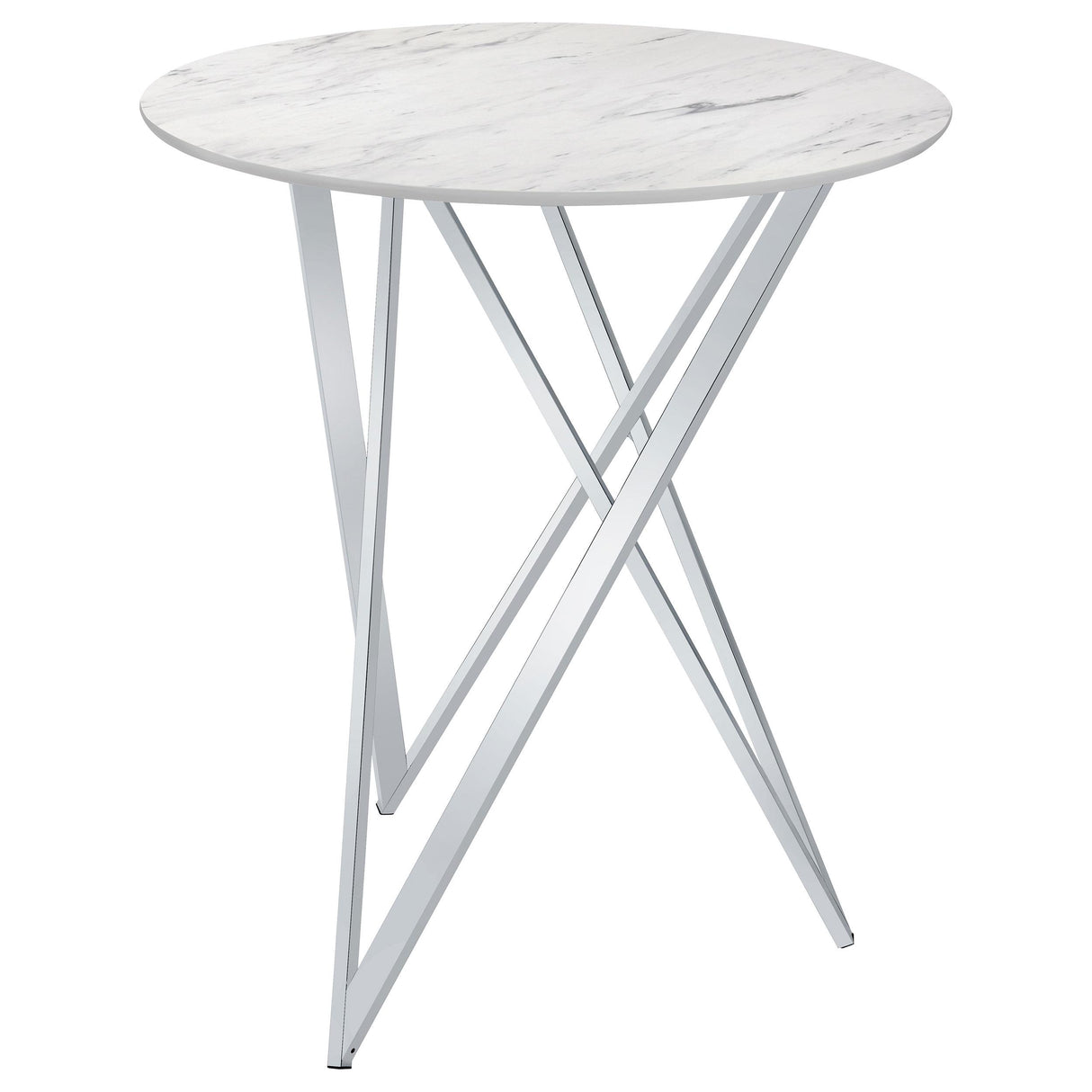 Bexter White and Chrome Faux Marble Round Top Bar Table from Coaster - Luna Furniture