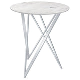 Bexter White and Chrome Faux Marble Round Top Bar Table from Coaster - Luna Furniture