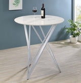 Bexter White and Chrome Faux Marble Round Top Bar Table from Coaster - Luna Furniture