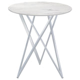 Bexter White and Chrome Faux Marble Round Top Bar Table from Coaster - Luna Furniture