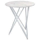 Bexter White and Chrome Faux Marble Round Top Bar Table from Coaster - Luna Furniture