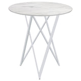 Bexter White and Chrome Faux Marble Round Top Bar Table from Coaster - Luna Furniture