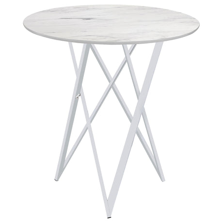Bexter White and Chrome Faux Marble Round Top Bar Table from Coaster - Luna Furniture