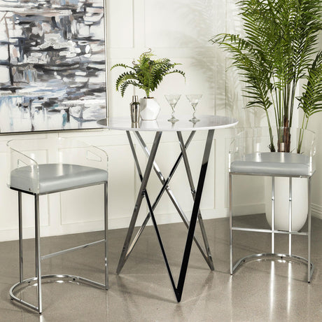 Bexter White and Chrome Faux Marble Round Top Bar Table from Coaster - Luna Furniture