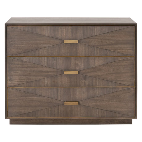Wynn 3-Drawer Nightstand in Burnished Brown Acacia, Brushed Gold from Essentials For Living - Luna Furniture