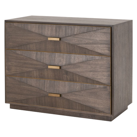 Wynn 3-Drawer Nightstand in Burnished Brown Acacia, Brushed Gold from Essentials For Living - Luna Furniture