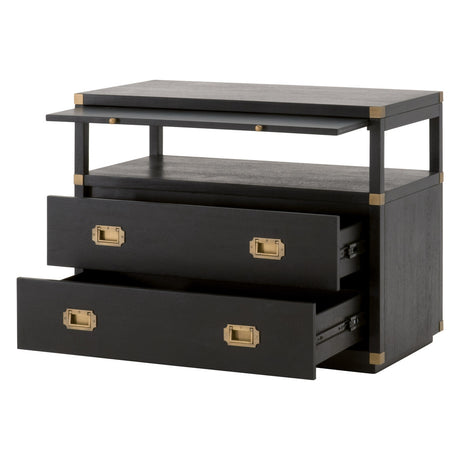 Bradley 2-Drawer Nightstand in Brushed Black Acacia, Brushed Gold from Essentials For Living - Luna Furniture