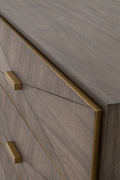 Wynn 3-Drawer Nightstand in Burnished Brown Acacia, Brushed Gold from Essentials For Living - Luna Furniture