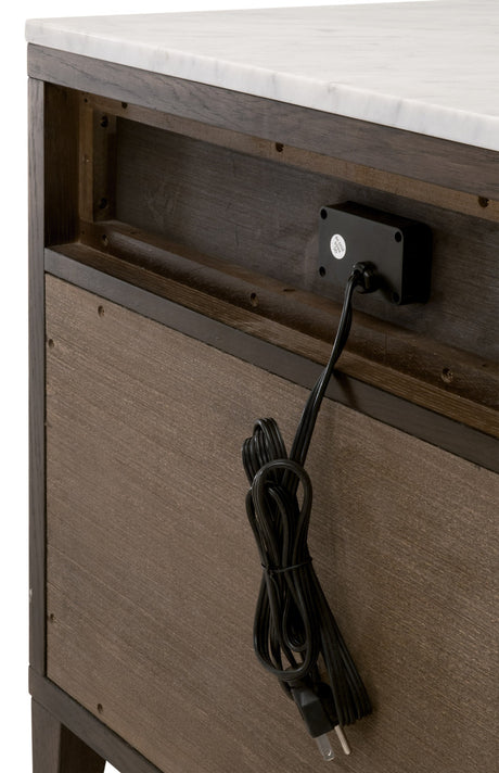Cambria 2-Drawer Nightstand in Dutch Brown Oak, Bianco Marble, Aged Brass from Essentials For Living - Luna Furniture