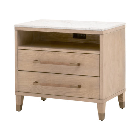 Cambria 2-Drawer Nightstand in Natural Oak, Bianco Marble, Aged Brass from Essentials For Living - Luna Furniture