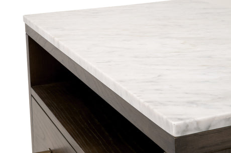 Cambria 2-Drawer Nightstand in Dutch Brown Oak, Bianco Marble, Aged Brass from Essentials For Living - Luna Furniture