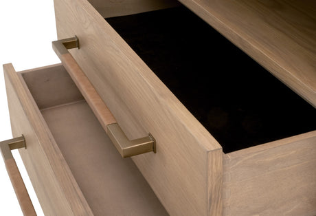 Cambria 2-Drawer Nightstand in Natural Oak, Bianco Marble, Aged Brass from Essentials For Living - Luna Furniture