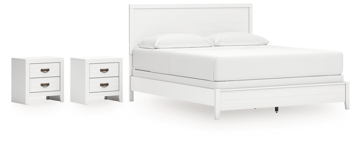 Binterglen California King Panel Bed with 2 Nightstands in White from Ashley - Luna Furniture