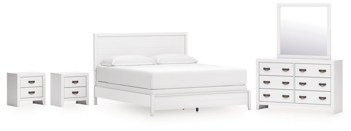 Binterglen California King Panel Bed with Mirrored Dresser and 2 Nightstands in White from Ashley - Luna Furniture