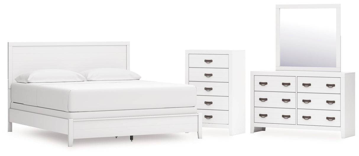 Binterglen California King Panel Bed with Mirrored Dresser and Chest in White from Ashley - Luna Furniture