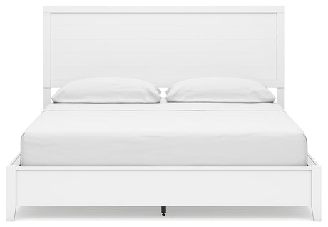 Binterglen California King Panel Bed with Mirrored Dresser in White from Ashley - Luna Furniture