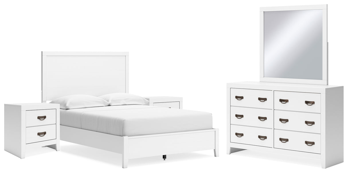 Binterglen Full Panel Bed with Mirrored Dresser and 2 Nightstands in White from Ashley - Luna Furniture