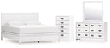 Binterglen King Panel Bed with Mirrored Dresser and Chest in White from Ashley - Luna Furniture