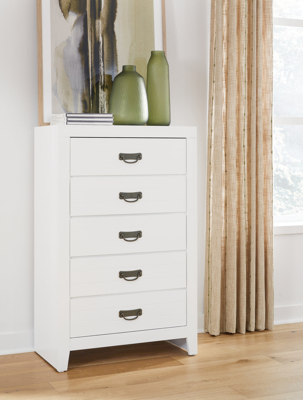 Binterglen King Panel Bed with Mirrored Dresser, Chest and Nightstand in White from Ashley - Luna Furniture