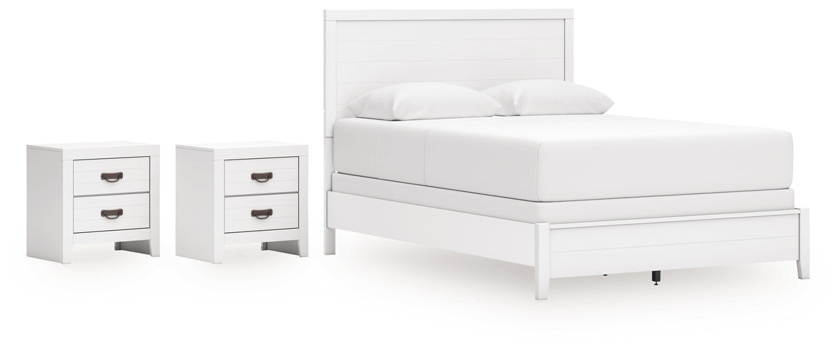 Binterglen Queen Panel Bed with 2 Nightstands in White from Ashley - Luna Furniture