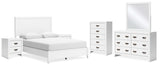 Binterglen Queen Panel Bed with Mirrored Dresser, Chest and 2 Nightstands in White from Ashley - Luna Furniture