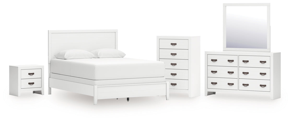 Binterglen Queen Panel Bed with Mirrored Dresser, Chest and Nightstand in White from Ashley - Luna Furniture