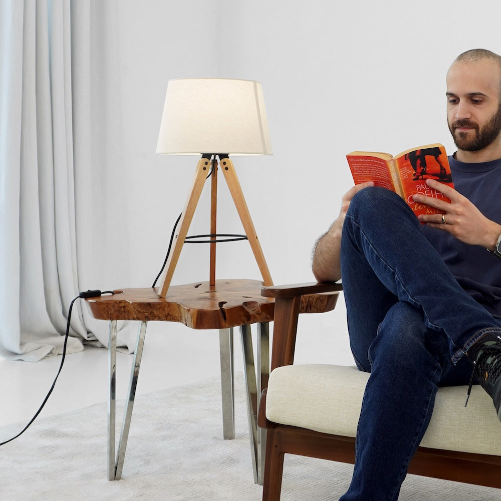 Birch Three Legged Wooden Bar Table Lamp - Natural - Black from Ashcroft Furniture - Luna Furniture