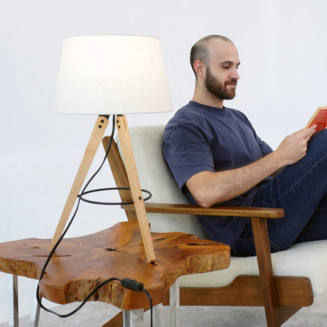 Birch Three Legged Wooden Bar Table Lamp - Natural - Black from Ashcroft Furniture - Luna Furniture